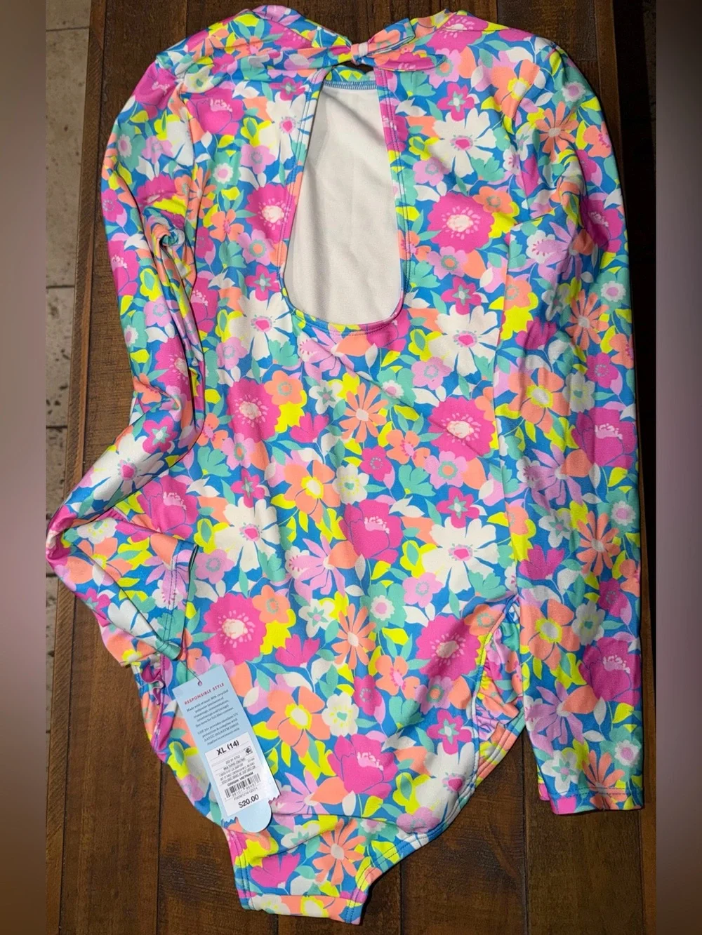 Target Kids Floral Long-Sleeve One-Piece Swimsuit - Pink, Blue, Yellow, White